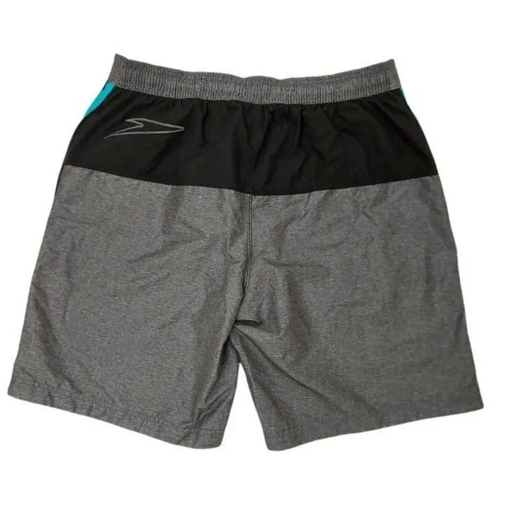 Speedo Swimming Shorts Mens Large Gray Black Trunks Mesh Lined Beach Travel